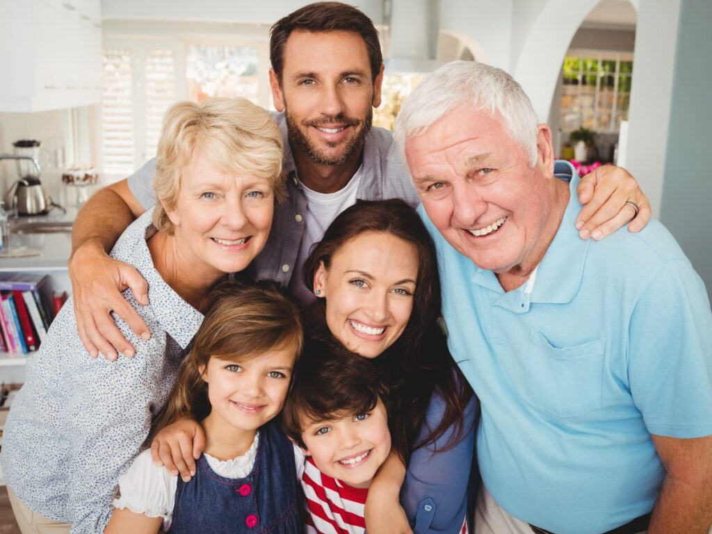 Three generations of a family together at home